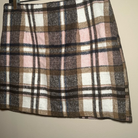Plaid Women's Wool Blend Schoolgirl Clueless Academia Skirt Pink & Brown Size M - Picture 2 of 10